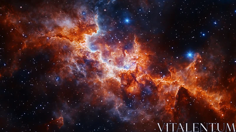 Fiery star-forming nebula glows in a richly detailed night sky