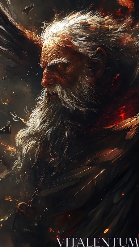 Mythic fire-forged elder portrait in dynamic digital painting.