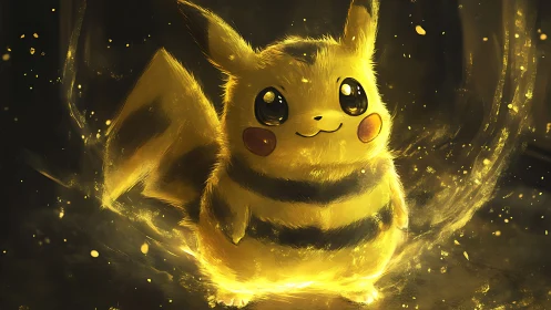 Bioluminescent electric creature in radiant golden turbulence.