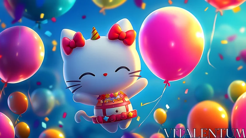 Whimsical Fortune Cat Dreams in Carnival Skies.