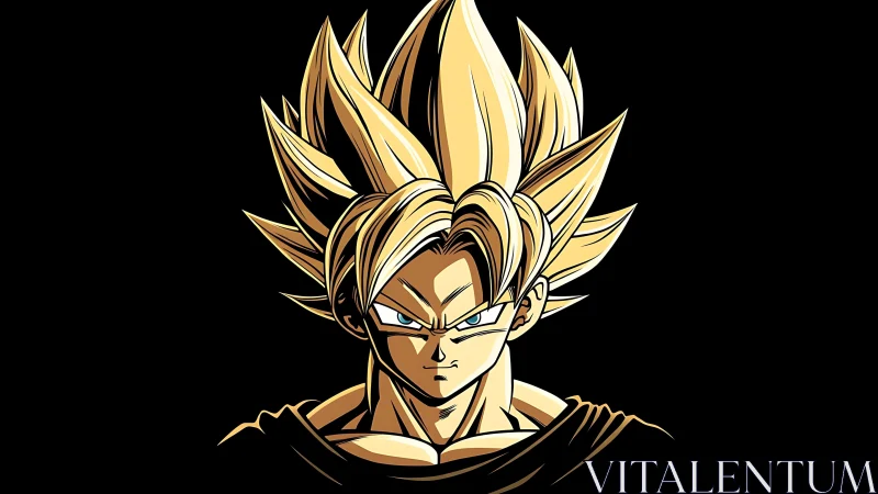 Spiky-haired cel-shaded warrior portrait on black field.