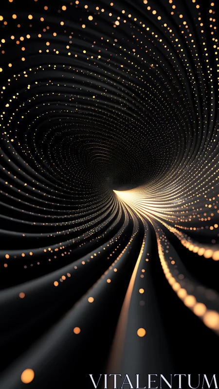 Golden particle vortex curves into luminous central void