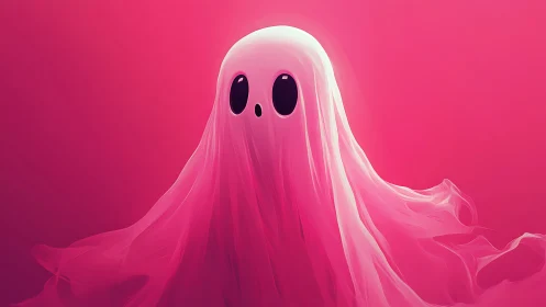 Playful pink ghost drifting softly in glowing color.