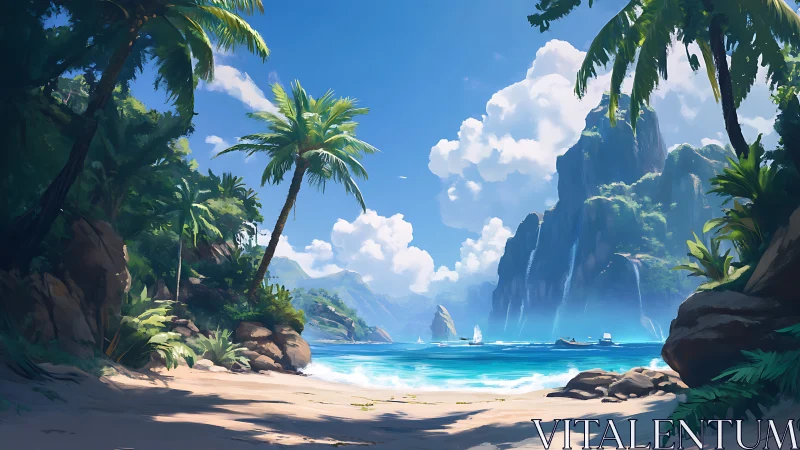 Tropical Paradise Cove with Towering Cliffs.