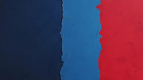 Bold blue and red color blocks meeting in textured calm.