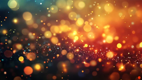 Golden bokeh lights on blurred background, festive abstract style.