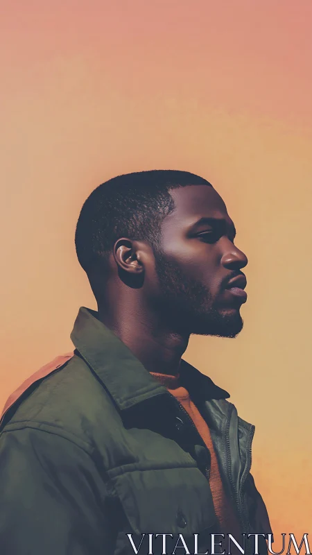 Sunlit profile carves calm silhouette against apricot sky