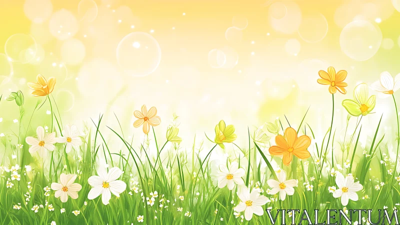 Sunshine Meadow Dream: Where White Cosmos Dance with Golden Blooms.