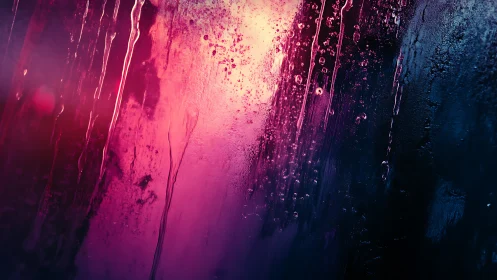 Neon magenta condensation streaks across dark glass plane