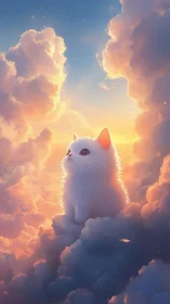 Luminescent Feline Suspended Within Photorealistic Cumulus Cloud Formation.