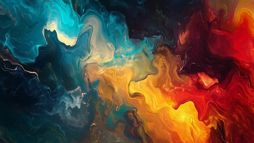 Molten cosmic colors swirl in a luminous abstract nebula