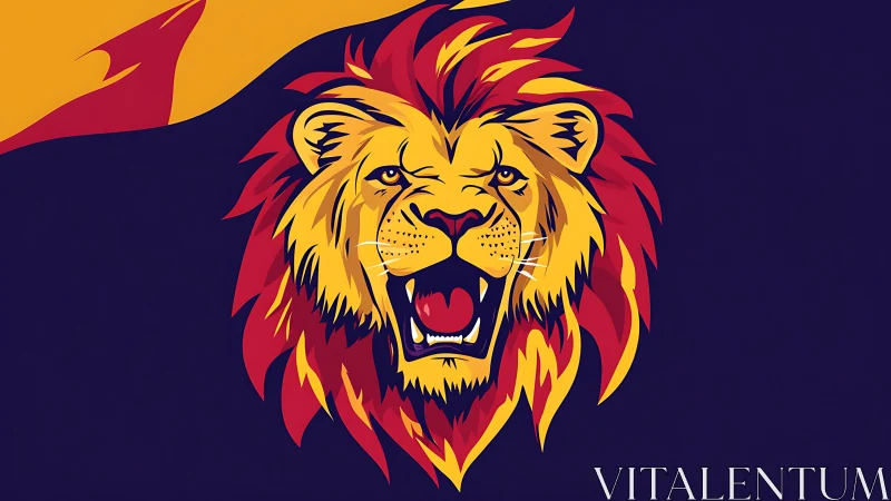 Roaring lion head bursts with bold strength and fiery color