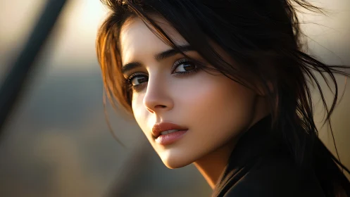 Photorealistic portrait of woman in soft golden light.
