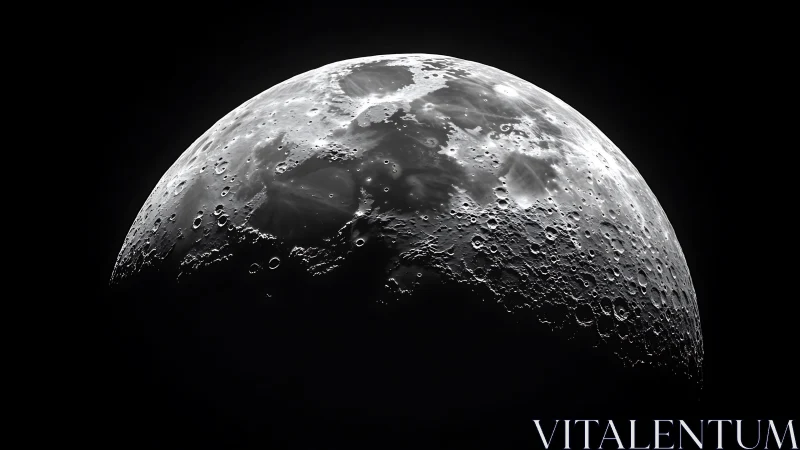 Lunar crescent reveals high-contrast cratered surface in space