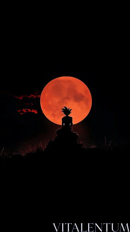 Crimson supermoon crowns a lone dreamer on the hill