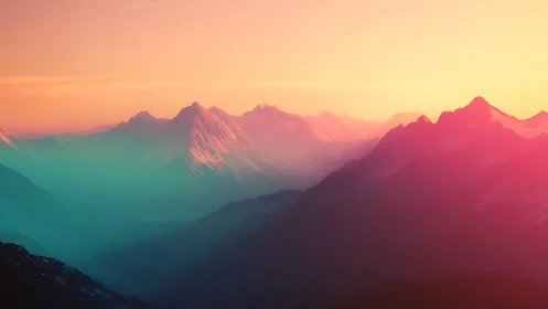 Gradient-lit alpine ridge under atmospheric dawn haze