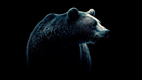 Nocturnal bear profile rendered with high contrast rim light.