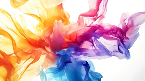 Colorful translucent fabric forms on bright white background.