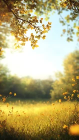Backlit meadow landscape uses depth of field and warm bokeh glow