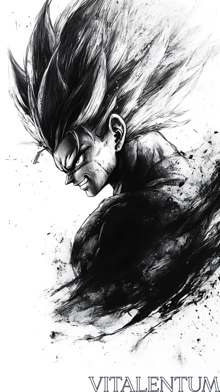 Monochrome anime warrior powers up in explosive ink burst