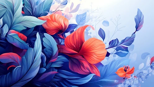 Vibrant Blooms Dancing in Blue Dreams.