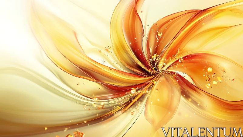 Radiant amber fluid bloom with luminous particle accents.