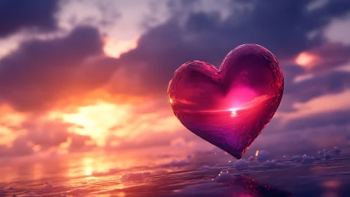 Luminous Heart Shape Against Dramatic Sunset Sky