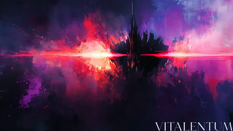 Abstract cosmic rift bisected by luminous magenta energy band