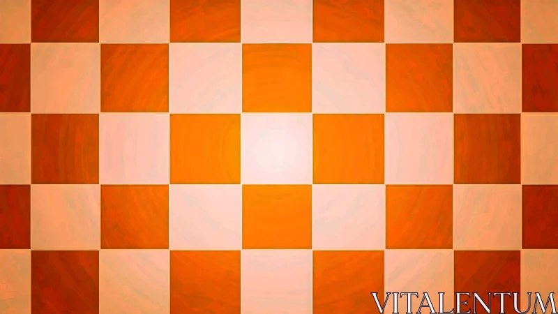 Orange and cream checkerboard background with soft glow.
