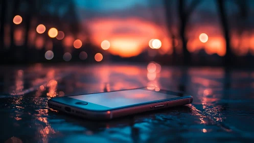 Smartphone Glows Under Sunset's Warm Embrace