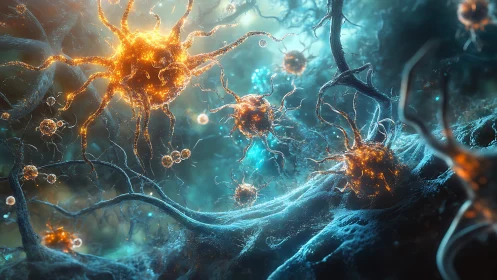 Glowing neural forest where tiny sparks map secret thoughts.