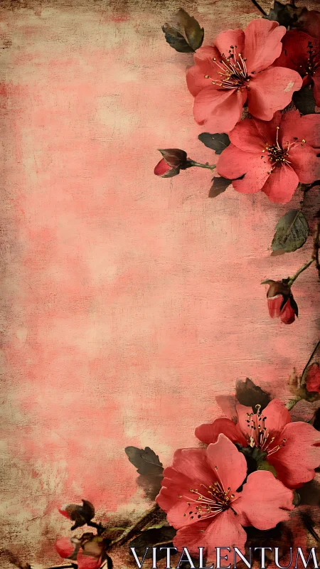 Pink floral border background with painted cherry blossoms.