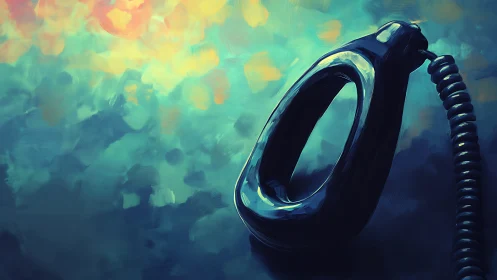 Disconnected handset rests in a glowing teal haze of silence