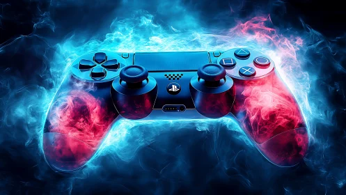 PlayStation DualShock 4 Controller with Volumetric Plasma Envelope. Neon Energy Study