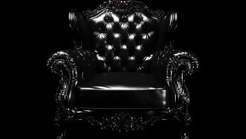 High gloss baroque leather throne chair under dramatic lighting