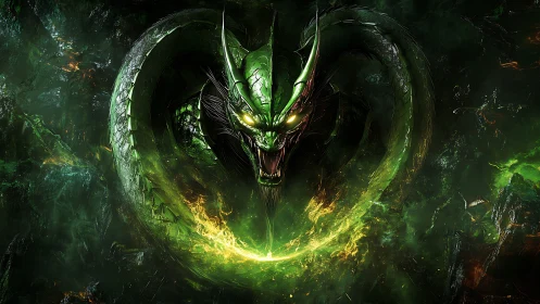 Emerald demon serpent coils around volatile arcane energy ring