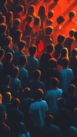 Crowd stands in dramatic orange light, evoking unity and awe
