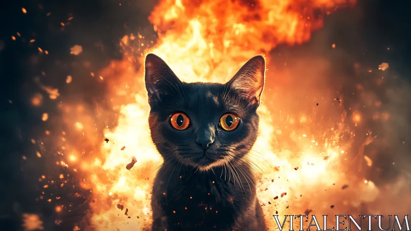 Feline Intensity: Dramatic Fire Composite with Piercing Gaze.
