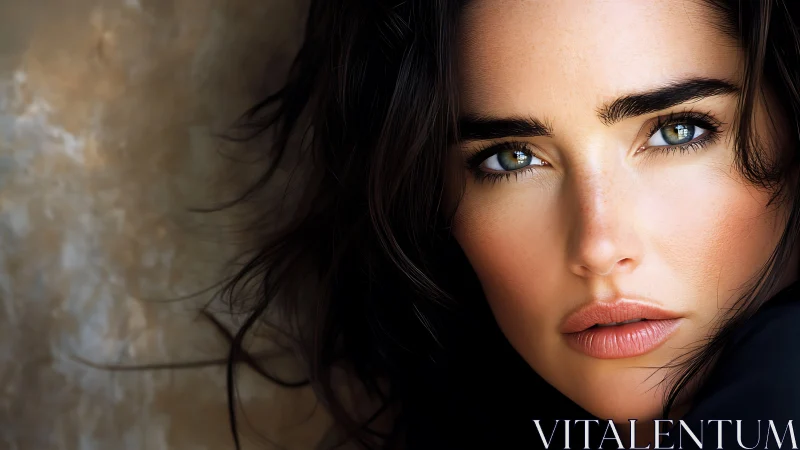 Close-up portrait of woman with intense direct gaze.