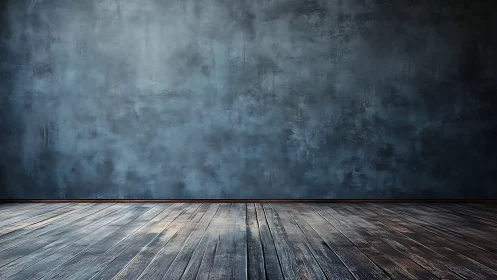 Dark concrete wall meets worn wooden planks in silence
