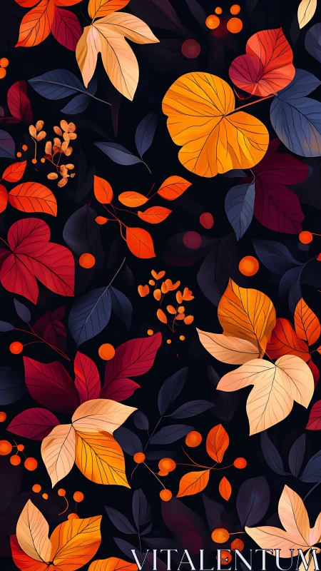 Glowing autumn leaves dance gently across a deep night sky
