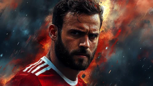 Storm-eyed striker in molten stadium haze portrait.