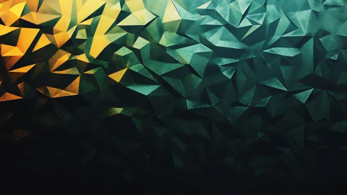 Prismatic low-poly shards in teal and amber gradient field.