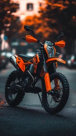 Ember orange street-dirt motorcycle poised for urban escape.