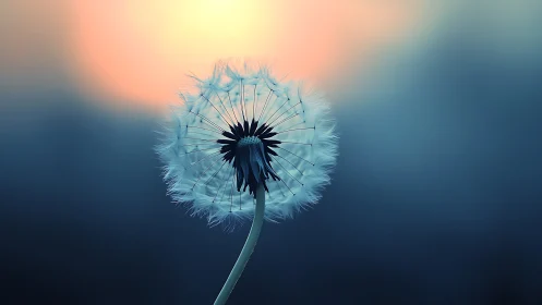 Dandelion clock whispers softly against a painted sunset