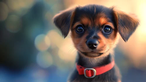 Puppy portrait uses shallow depth and bokeh to heighten gaze