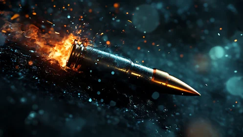 Fiery bullet skims the ground in a shower of glowing sparks