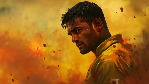 Male figure rendered in profile against diffuse yellow background