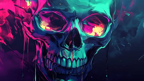 Neon storm skull laughs quietly inside the cosmic dark