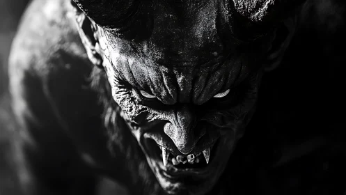 High-contrast demonic creature portrait with specular horned anatomy